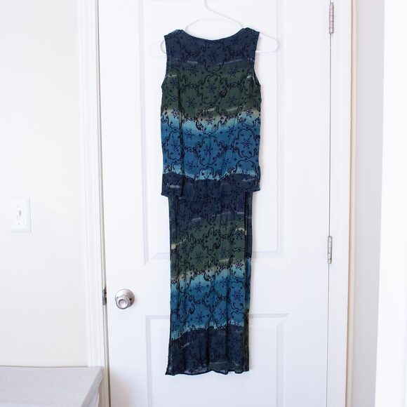 Fairycore VTG Dress Blue Green Gradient Crinkle Boho Y2K Midi S | Soft Summer - Picture 4 of 6